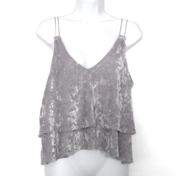 Express One Eleven Gray Velvety Tiered Top Dressy Stretch Excellent! Sz M - Picture 1 of 4